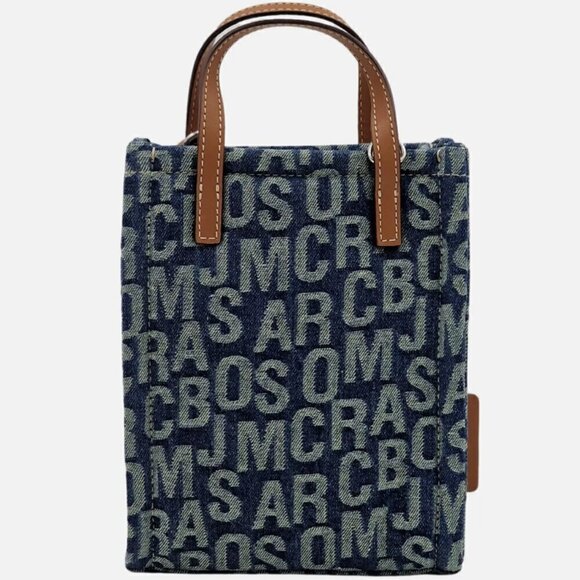 NWT! Marc Jacobs The Jumbo Logo Jacquard Micro Grind Denim Tote Crossbody - Picture 4 of 7